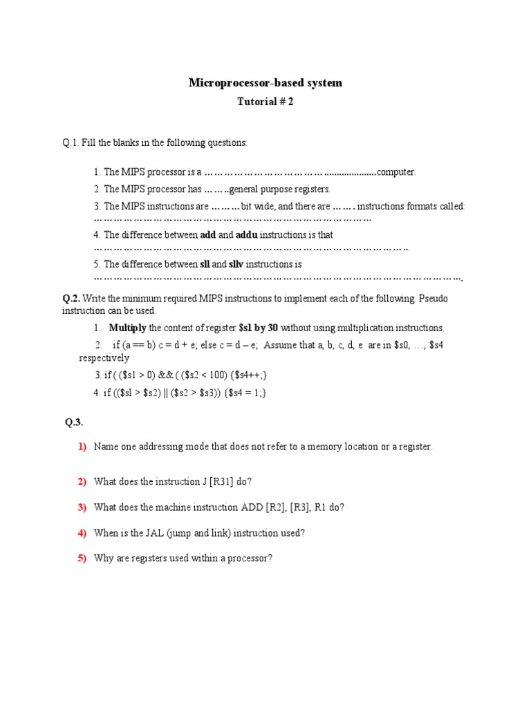 MIPS Processor System Tutorial Questions | PDF | Computers | Technology ...