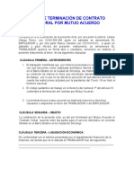 Acta de Terminación de Contrato Laboral Por Mutuo Acuerdo