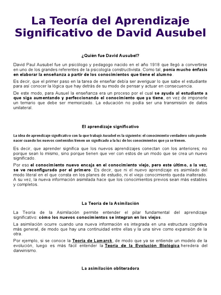 La Teoría Del Aprendizaje Significativo de David Ausubel | PDF ...