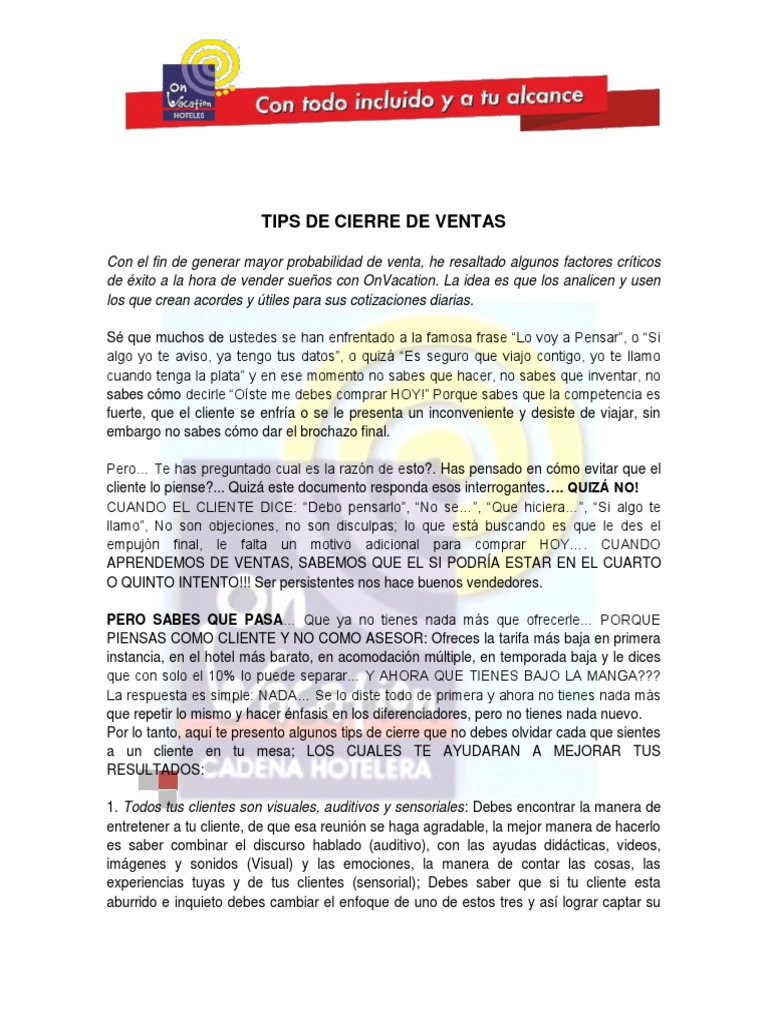 Tips para Cierre de Ventas Efectivo | PDF | Cliente | Opción (Finanzas)