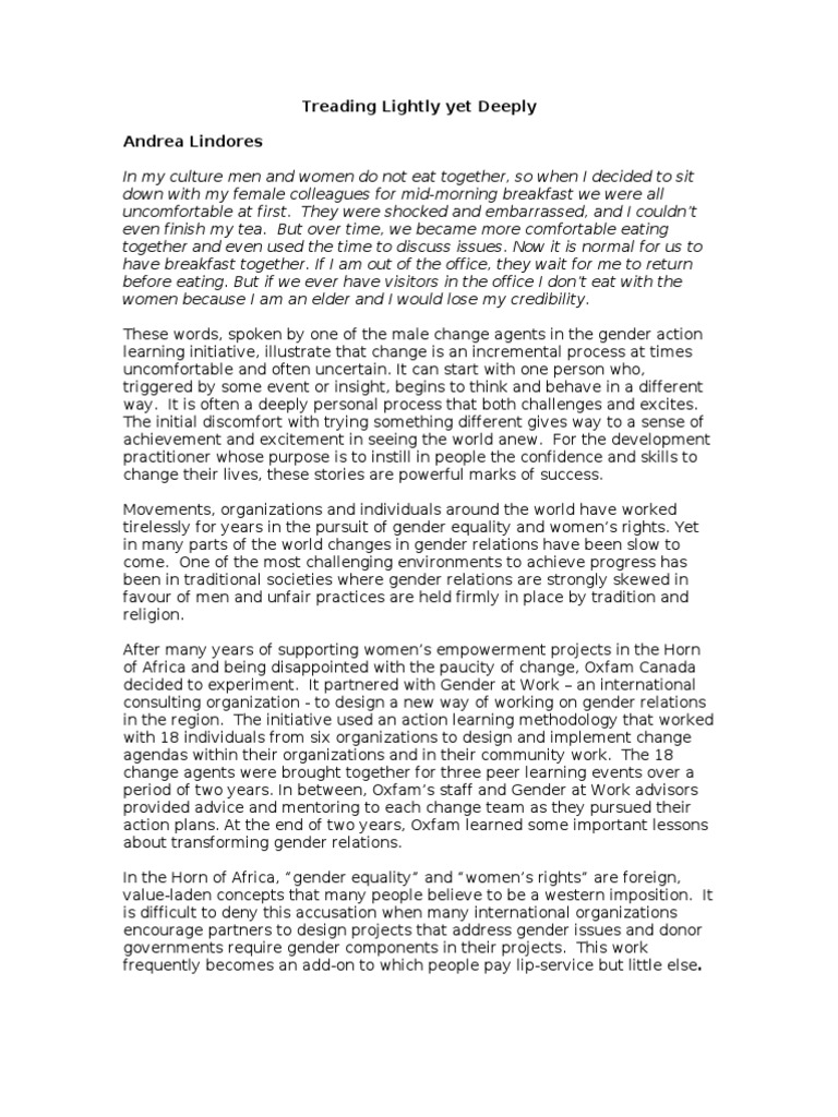 Treading Lightly Deeply Lindores PDF Gender Gender Studies