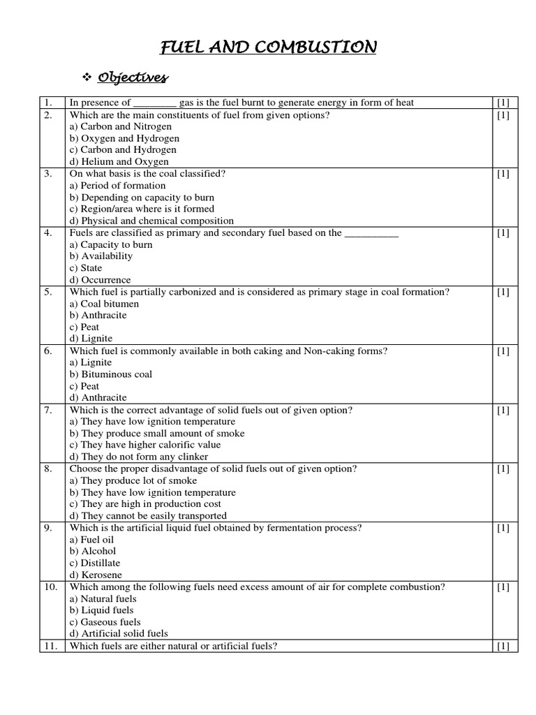 Fuel and Combustion Questionnarie PDF PDF Fuels Combustion