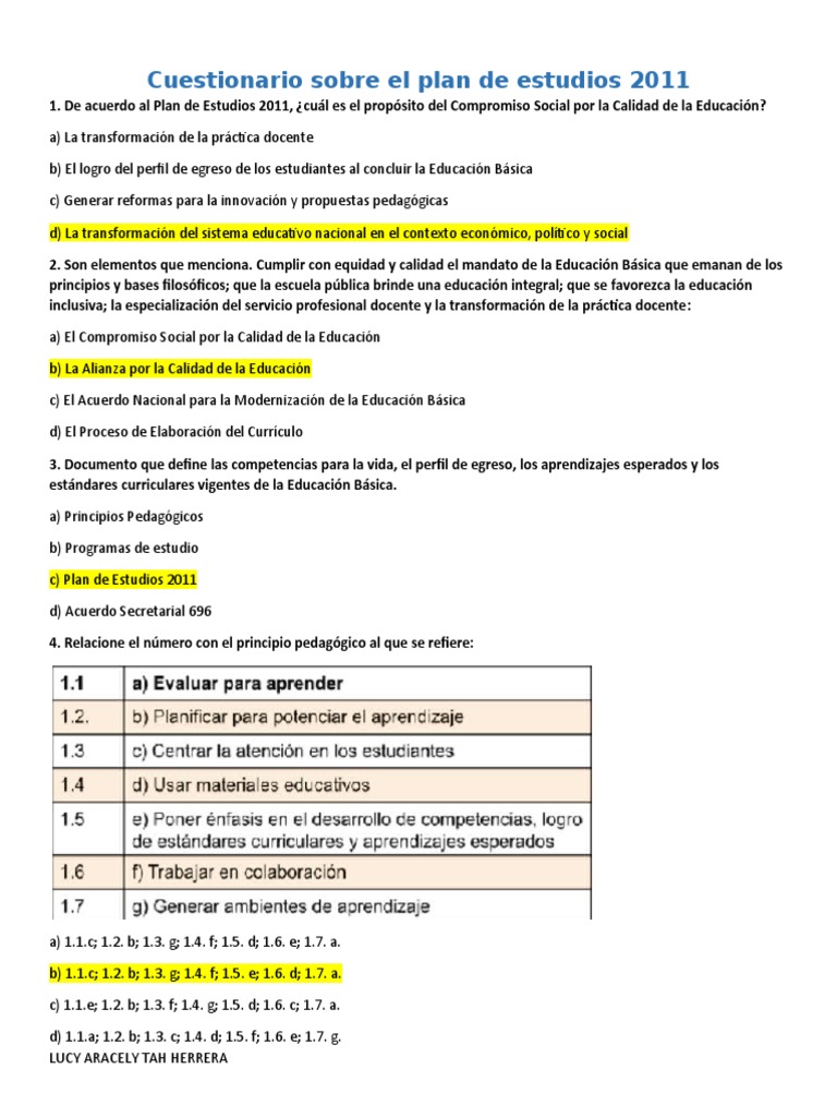 Cuestionario sobre Plan de Estudios 2011 | PDF | Plan de estudios ...