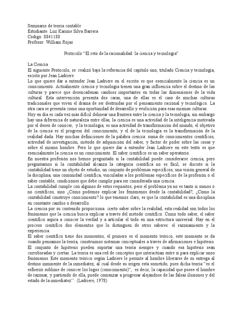 Protocolo El Reto de La Racionalidad y La Ciencia PDF Conocimiento