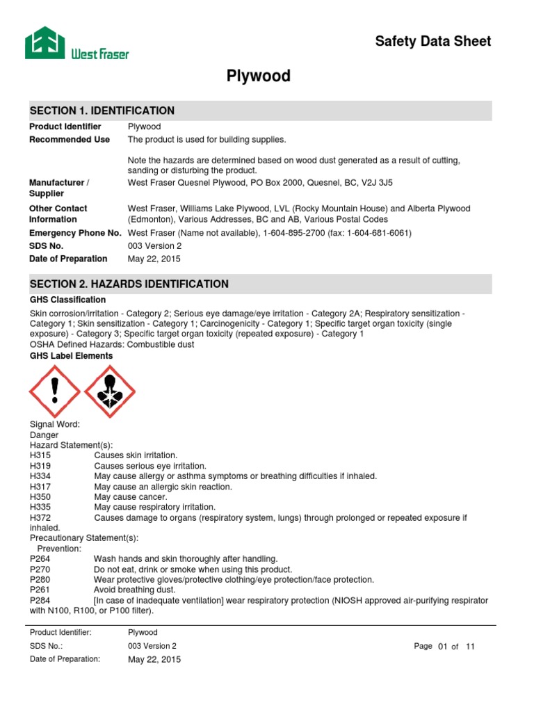 Plywood MSDS Download Free PDF Toxicity Occupational Hygiene