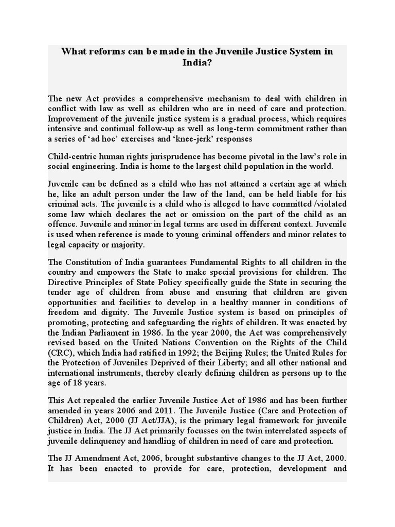 Juvenile Justice System Reforms in India | PDF | Children's Rights ...
