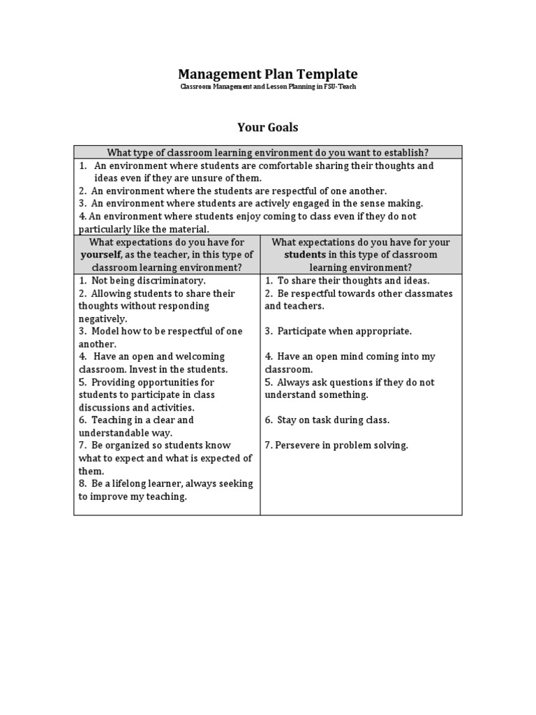 Classroom Management Plan Template | PDF | Classroom Management | Classroom