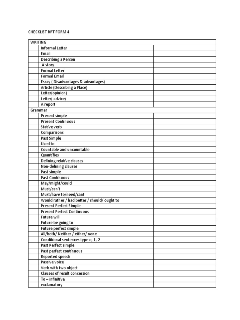 Checklist RPT Form 4 | PDF | Language Arts & Discipline