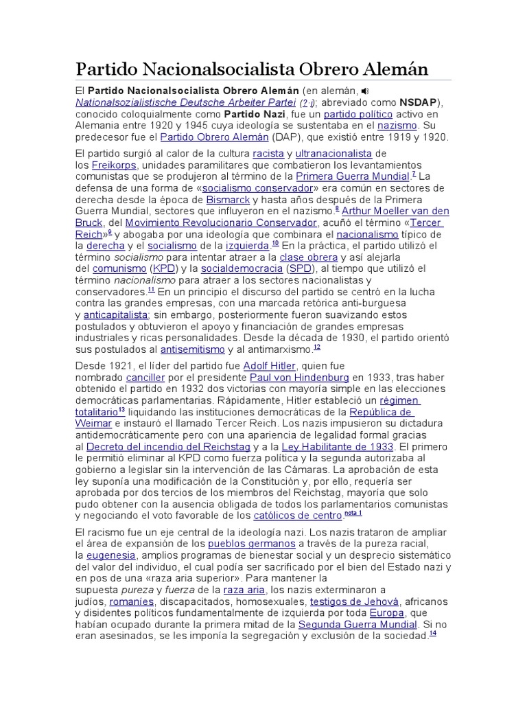 Partido Nacionalsocialista Obrero Alemán PDF fiesta nazi Teorías
