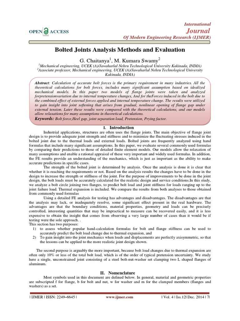 Bolted Joints Analysis Methods and Evalu PDF | PDF | Mechanical ...