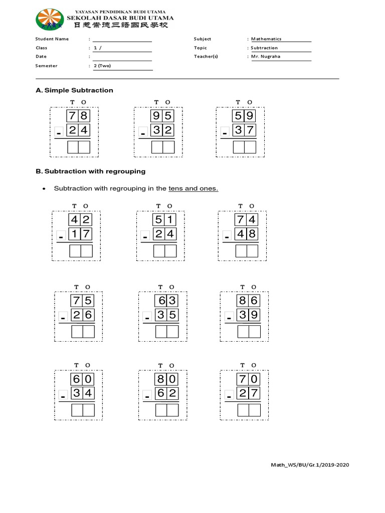 BU Math - gr.1 - Subtract - t4 - 19-20 | PDF