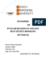 Synopsis Punjab Roadway Online Bus Ticket Booking (Punbus) : Submitted To: MR - Manik