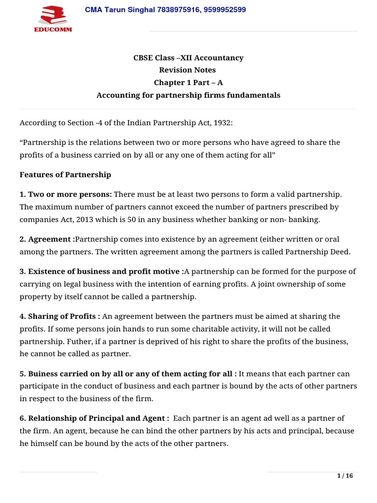 Fundamental of Partnership Revision Notes | PDF | Debits And Credits ...