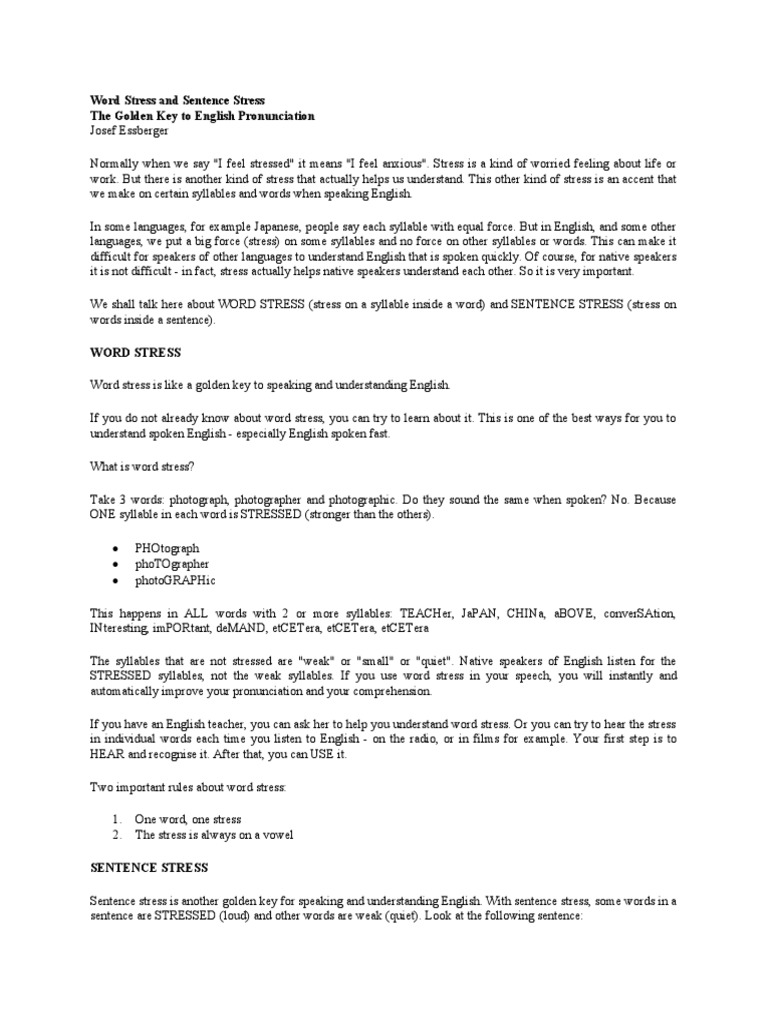 Word Stress And Sentence Stress PDF Stress Linguistics English