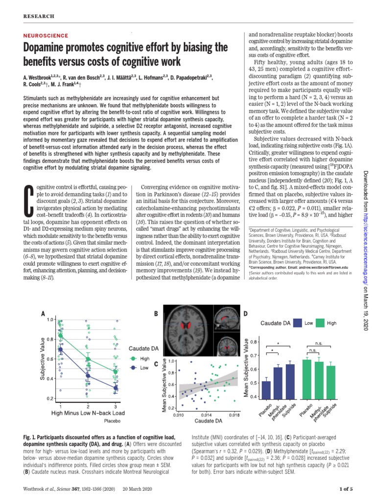 Dopamine Promotes Cognitive Effort by Biasing The Benefits Versus Costs ...