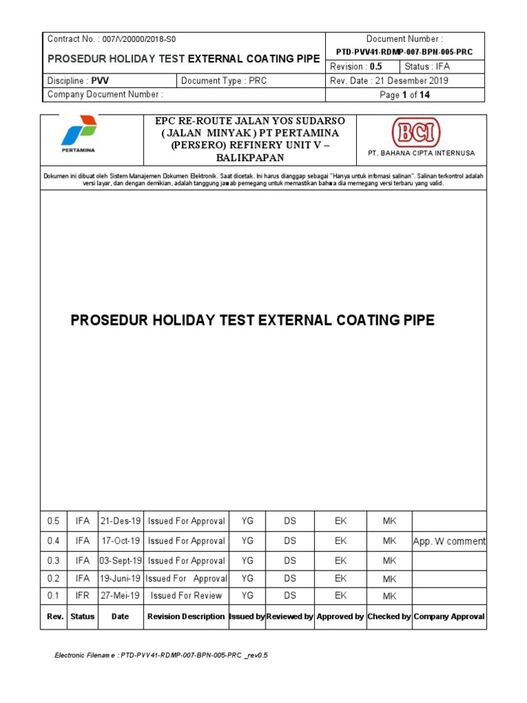 Prosedur Holiday Test Pipa Gas | PDF