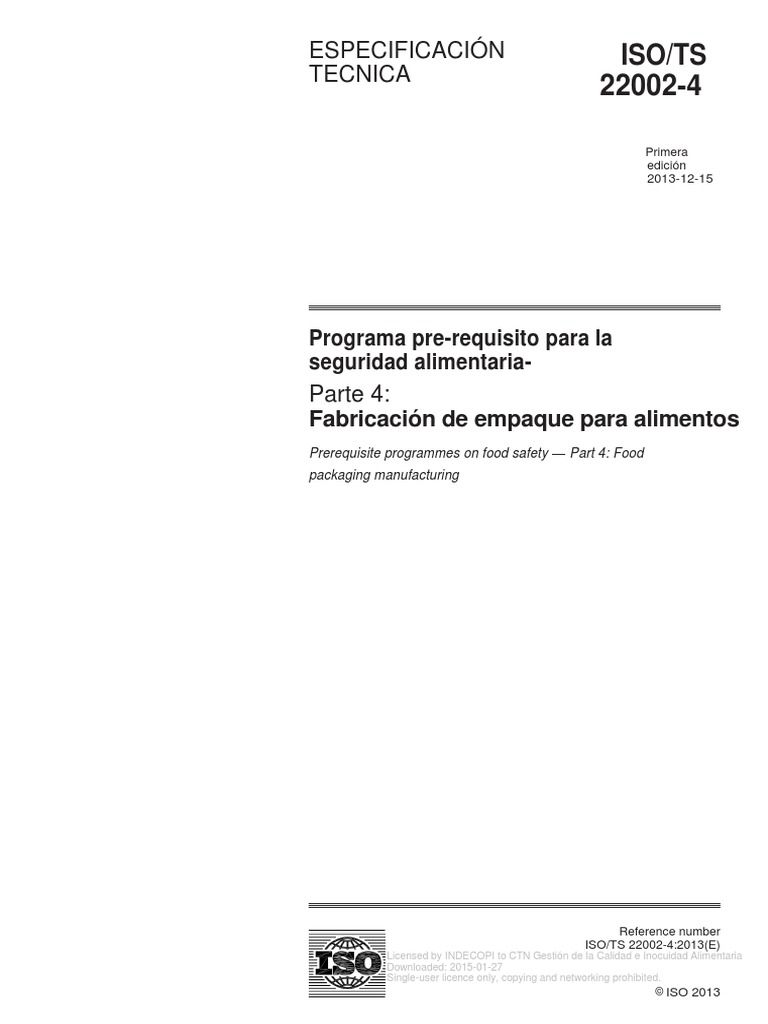 ISO 22002 4 2013 Traduccion PDF Alimentos Contaminación