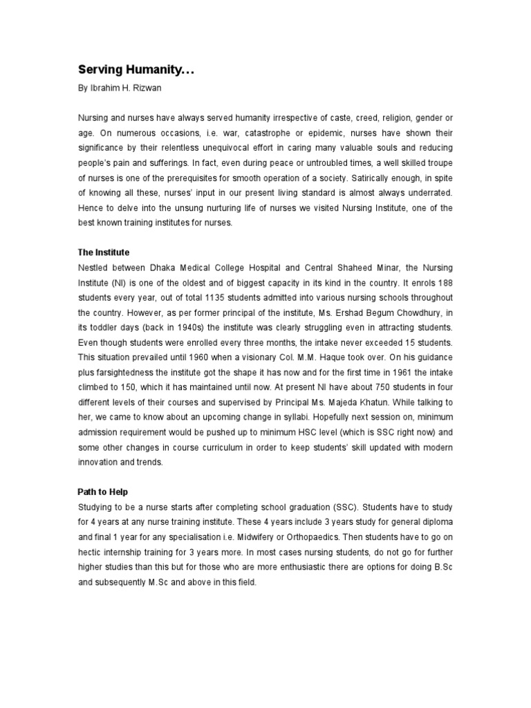 Serving Humanity... PDF Nursing