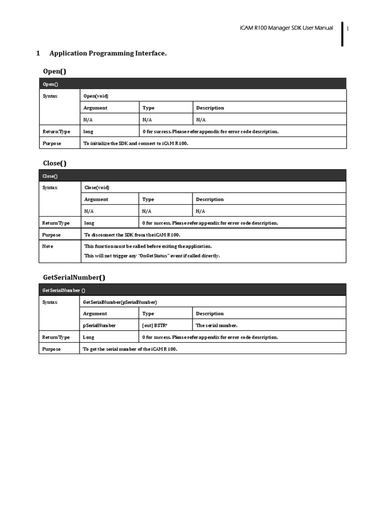 iCAM R100 SDK User Manual | PDF | Databases | Array Data Structure