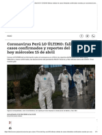 Coronavirus Perú LO ÚLTIMO: Fallecidos, Casos Confirmados y Reportes Del COVID-19 Hoy Miércoles 15 de Abril
