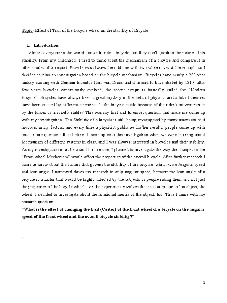 TopicEffect of Trail of The Bicycle Wheel On The Stability of Bicycle PDF Speed Angle