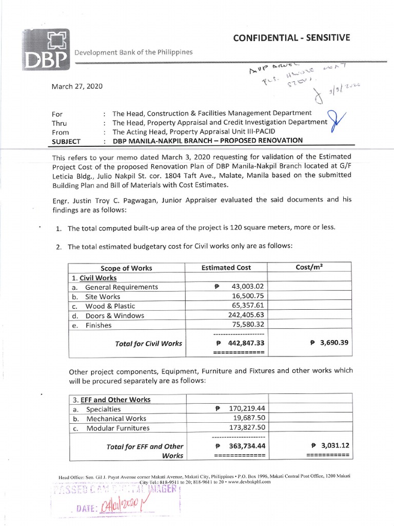 DBP MANILA-NAKPIL BRANCH - Proposed Renovation PDF | PDF