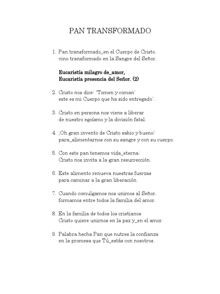 Letra Pan Transformado | Pan transformado – DXCF