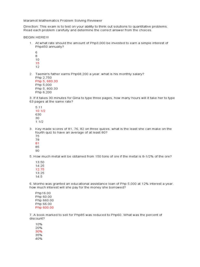 MARAMOT Mathematics Reviewer | PDF | Interest | Business