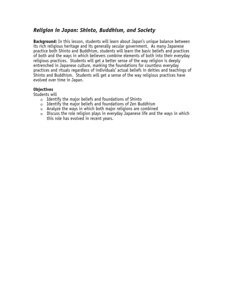 Japan Lesson Plan | PDF | Shinto | Noble Eightfold Path