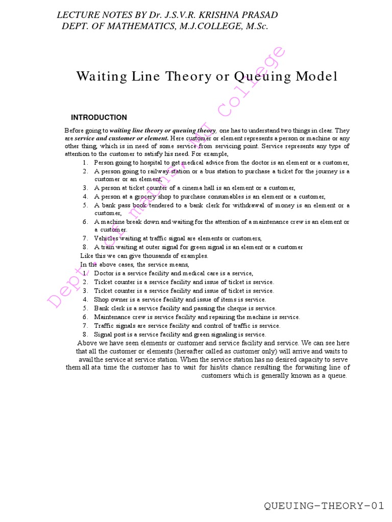Waiting line theory or queuing model pdf pdf poisson distribution