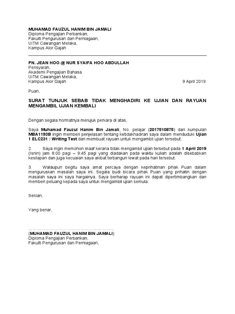 Surat Rayuan Mengambil Ujian Pdf