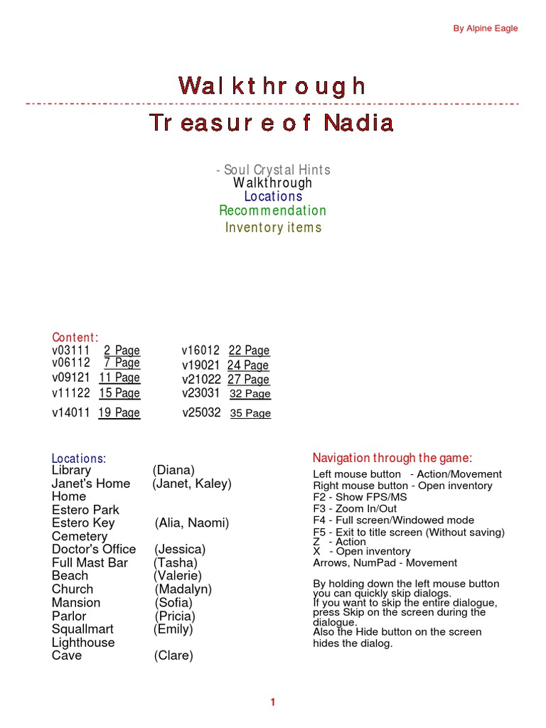 Walkthrough Treasure of Nadia: - Soul Crystal Hints | PDF | Nature