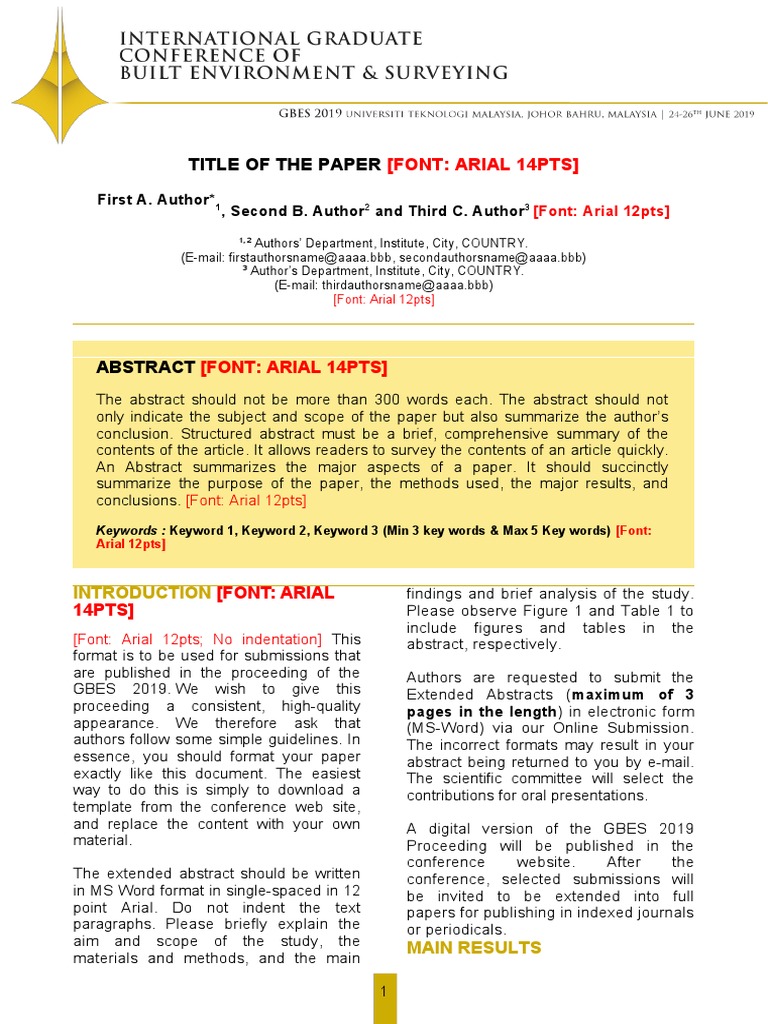 Title of The Paper: (Font: Arial 14Pts) | PDF | Abstract (Summary) | Arial