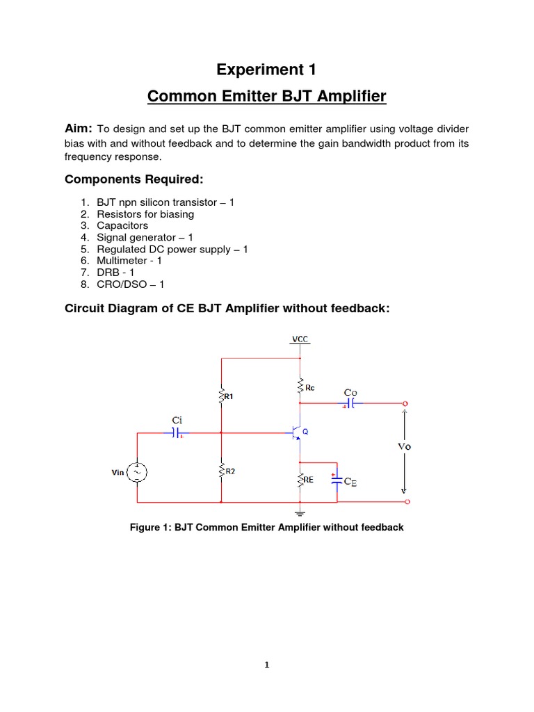 Common Emitter BJT Amplifier Experiment | PDF | Amplifier | Bipolar ...