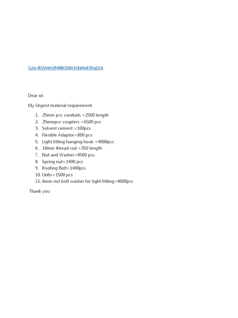 Urgent Material Requirements List | PDF