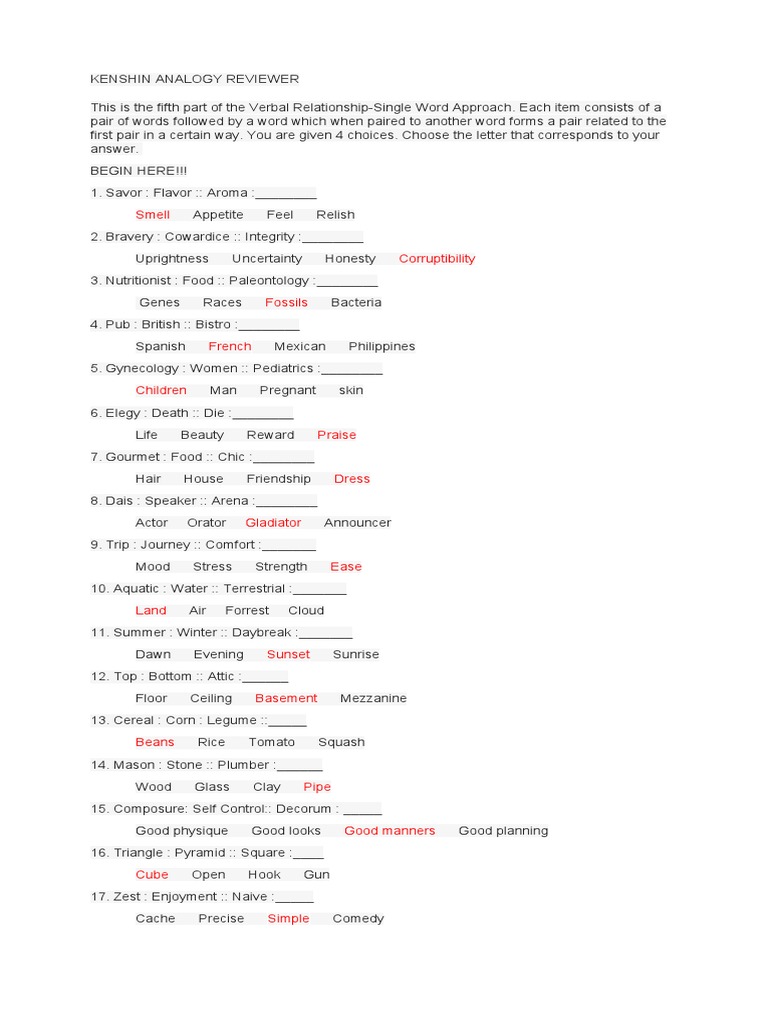 Verbal Relationship Analogy Quiz | PDF