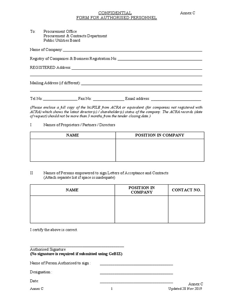 12 Annex CForm For Authorised Personnel and Declaration of Related