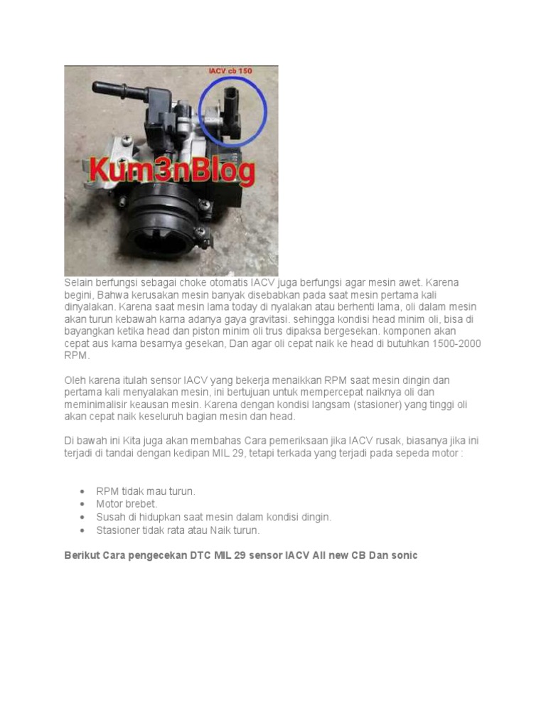 Selain Berfungsi Sebagai Choke Otomatis IACV Juga Berfungsi Agar Mesin