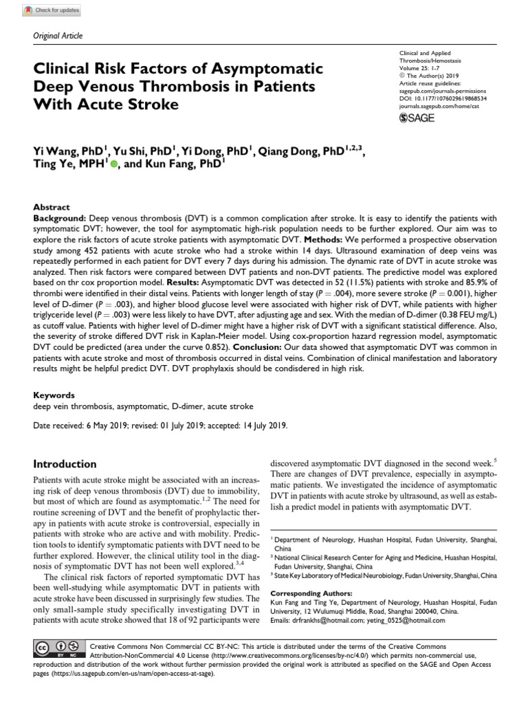 Asymptomatic DVT Risk in Acute Stroke | PDF | Stroke | Thrombosis
