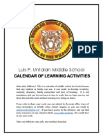 Lpums Calendar of Learning Activities