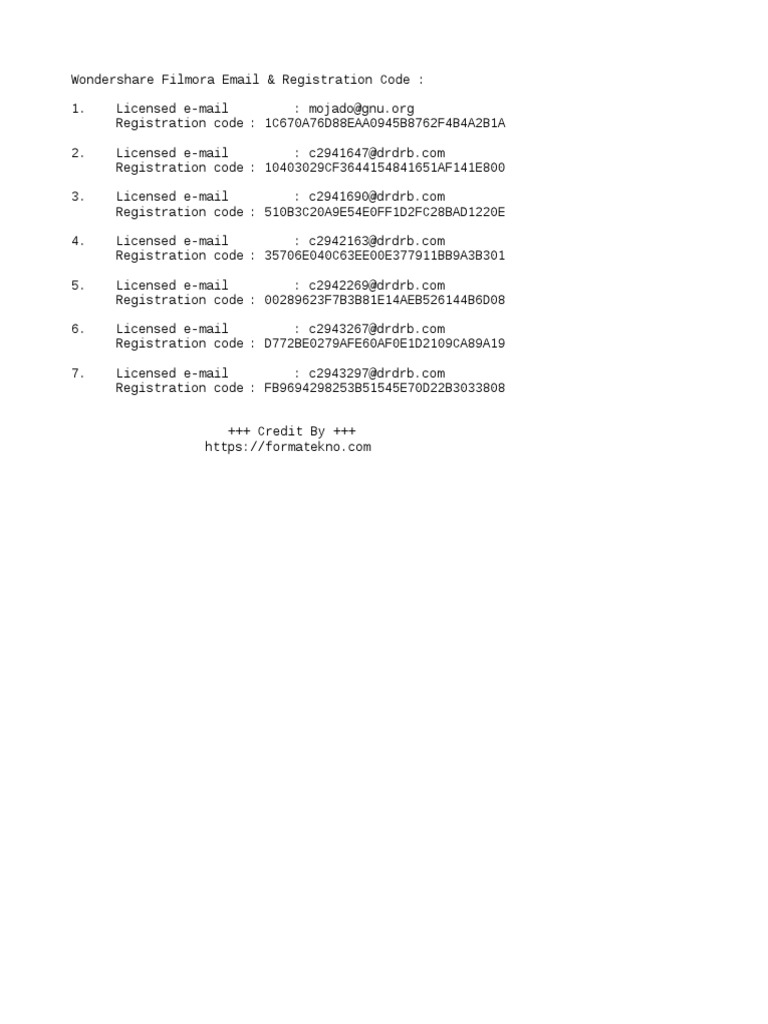 Wondershare Filmora Registration Codes | PDF | Computers