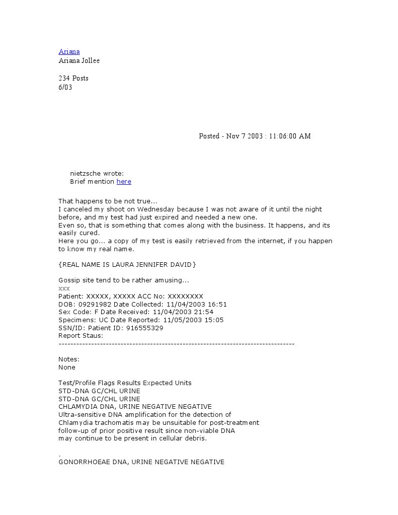 Ariana Jollee STD Test - SSN Number and Birthdate | PDF
