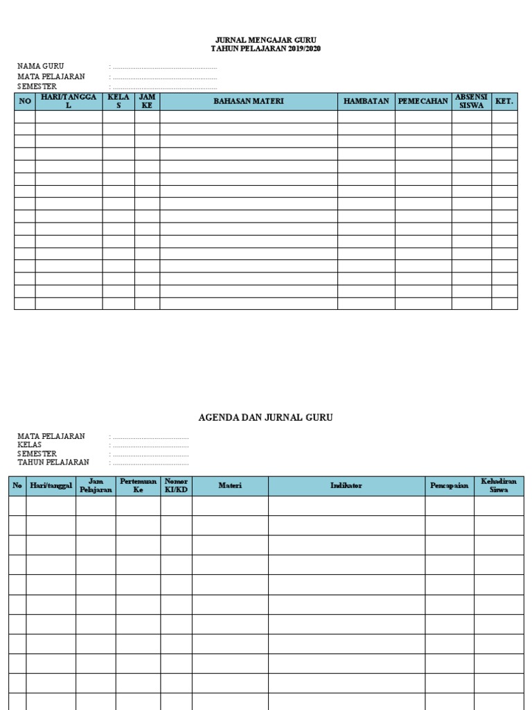 Jurnal Mengajar Guru 2019/2020 | PDF