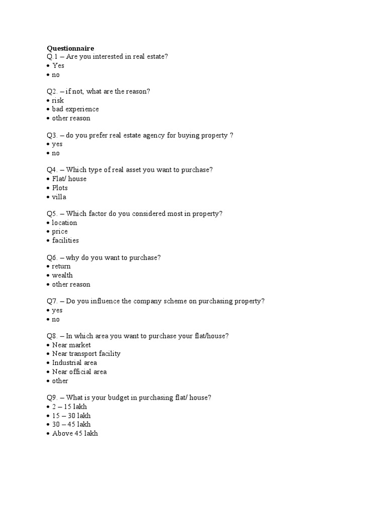Real Estate Buyer Questionnaire | PDF | Business | Finance & Money ...