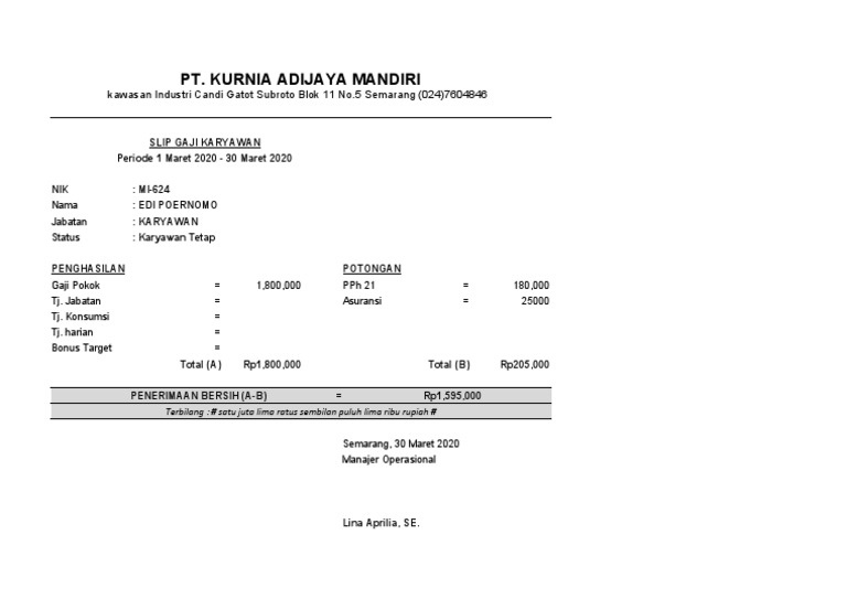 Contoh Slip Gaji Pt Kurnia Adi Jaya Mandiri