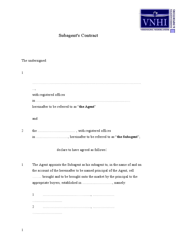 Appointment of a Subagent and Terms of the Subagency Agreement PDF