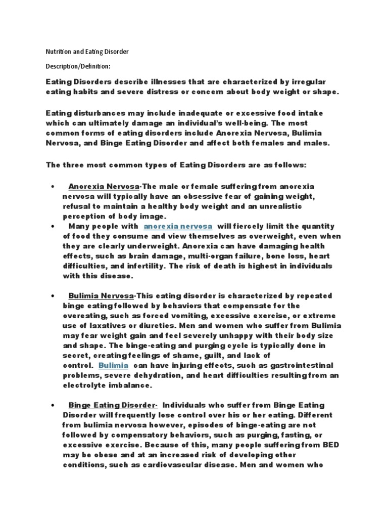 Nutrition and Eating Disorder | PDF | Eating Disorder | Bulimia Nervosa