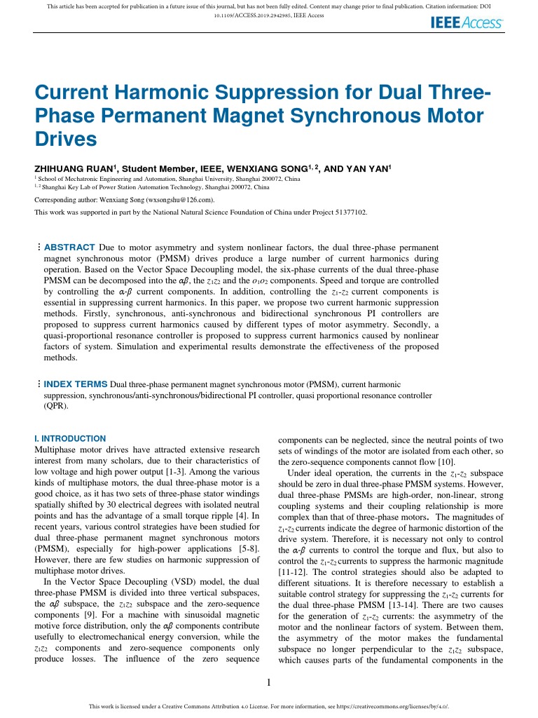 Current Harmonic Suppression in Dual PMSM | PDF | Electric Motor ...