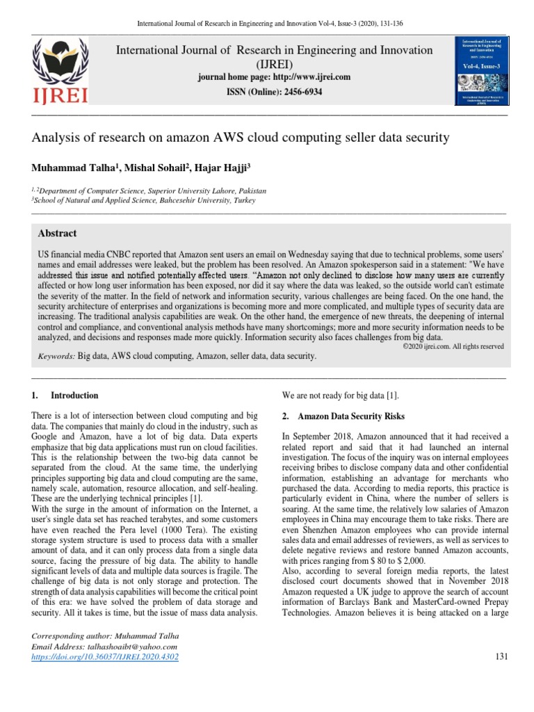 Analysis of Research On Amazon AWS Cloud Computing Seller Data Securit ...