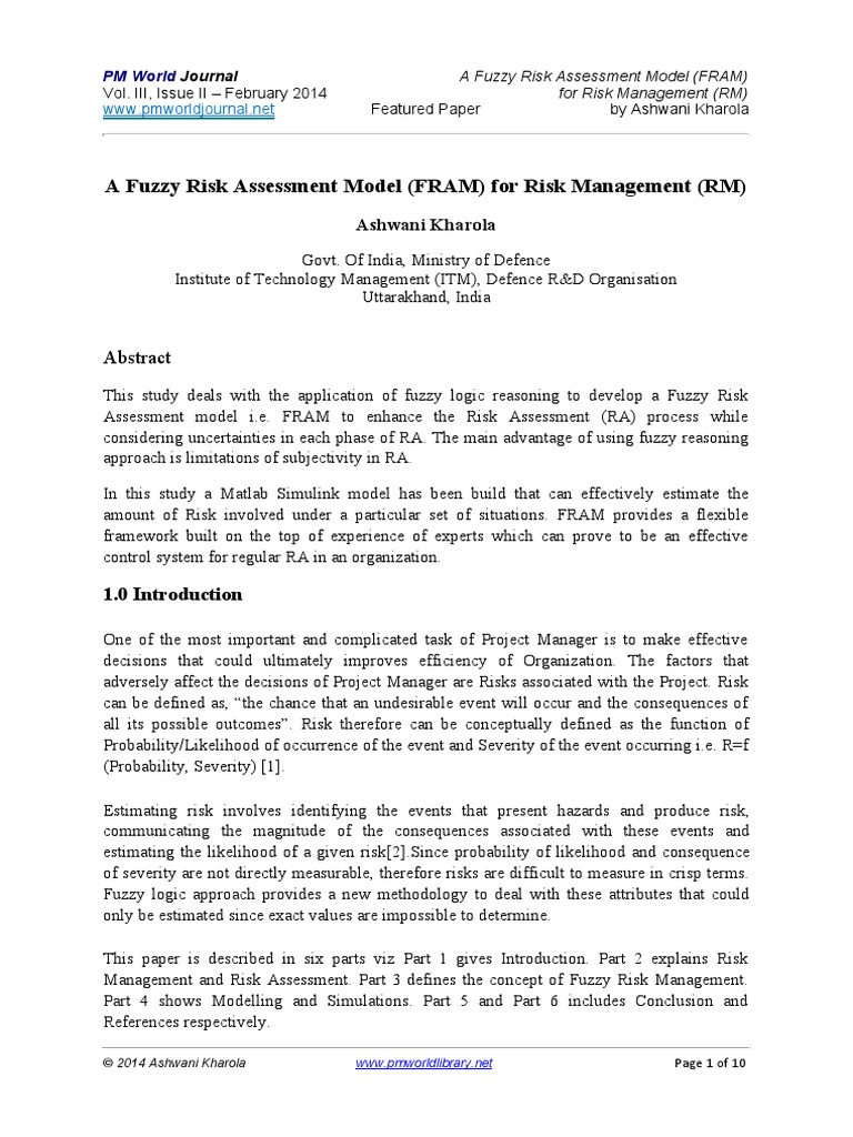 A Fuzzy Risk Assessment Model (FRAM) For Risk Management (RM) | PDF ...